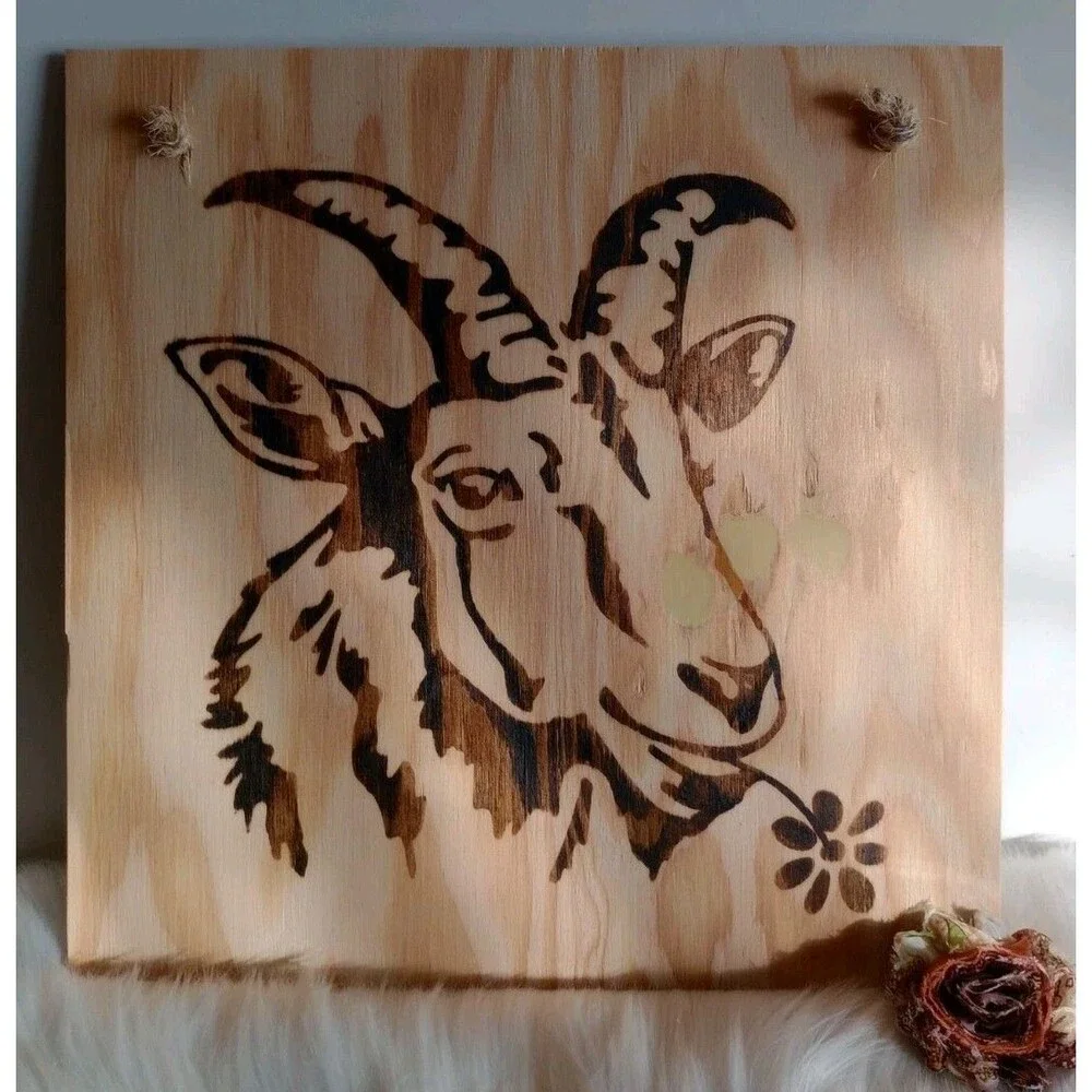 Handmade Ram Home Decor Wood Burnished 12 X 12